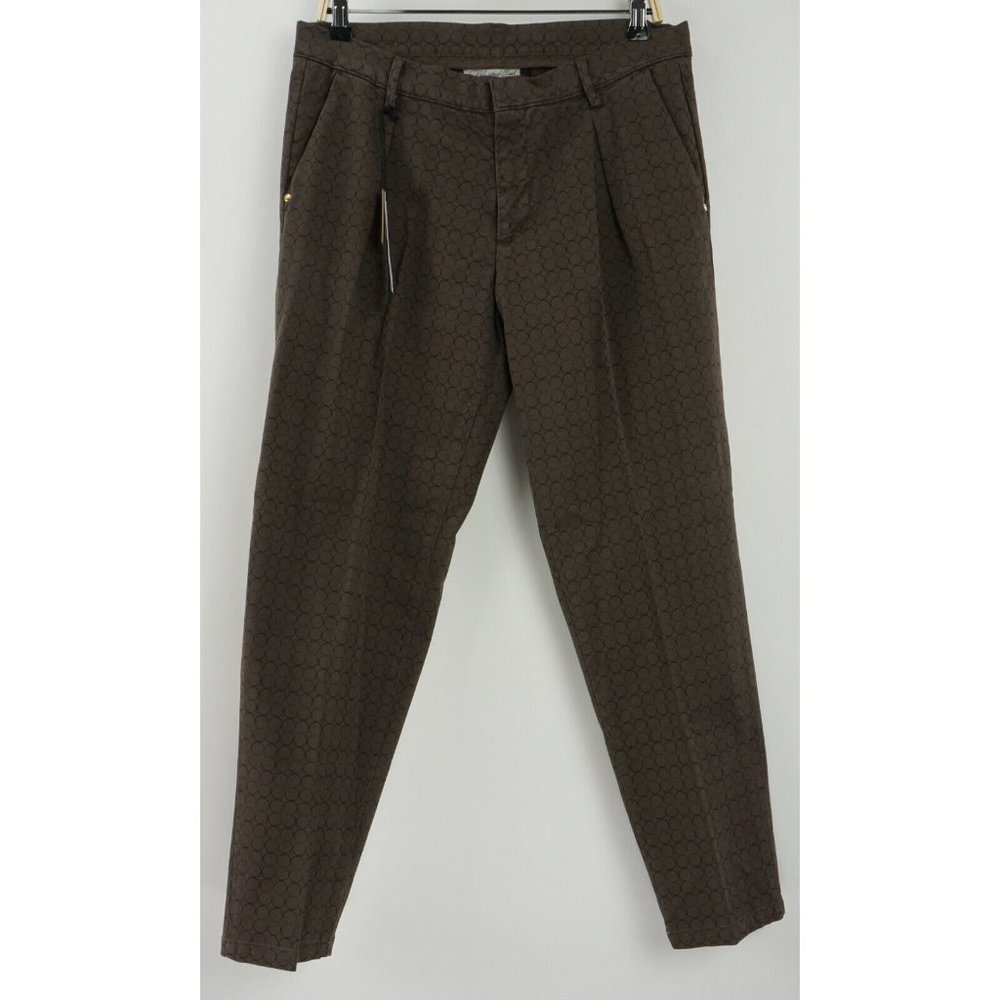 New Michael Coal Amy Women's 31 x 29 Brown Geometric Cotton Pleated Capri Pants